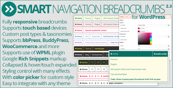 «Умные навигационные хлебные крошки» - это мощное и простое в использовании дополнение, которое может добавлять навигационные крошки на ваш сайт